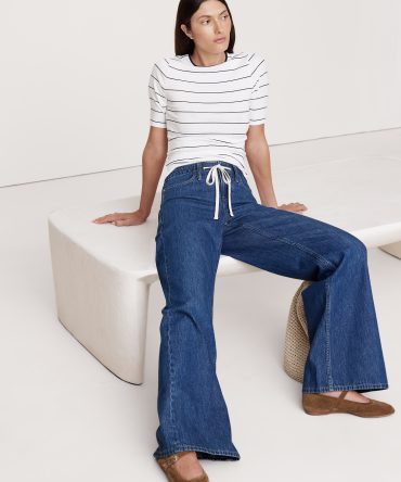 Ribbed Elbow-Sleeve T-Shirt