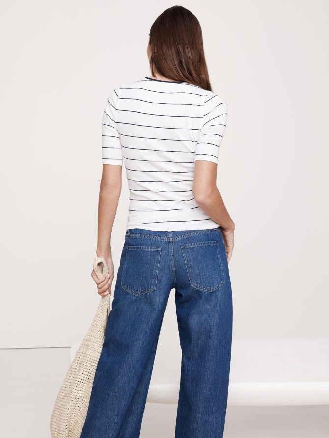Ribbed Elbow-Sleeve T-Shirt - Image 3