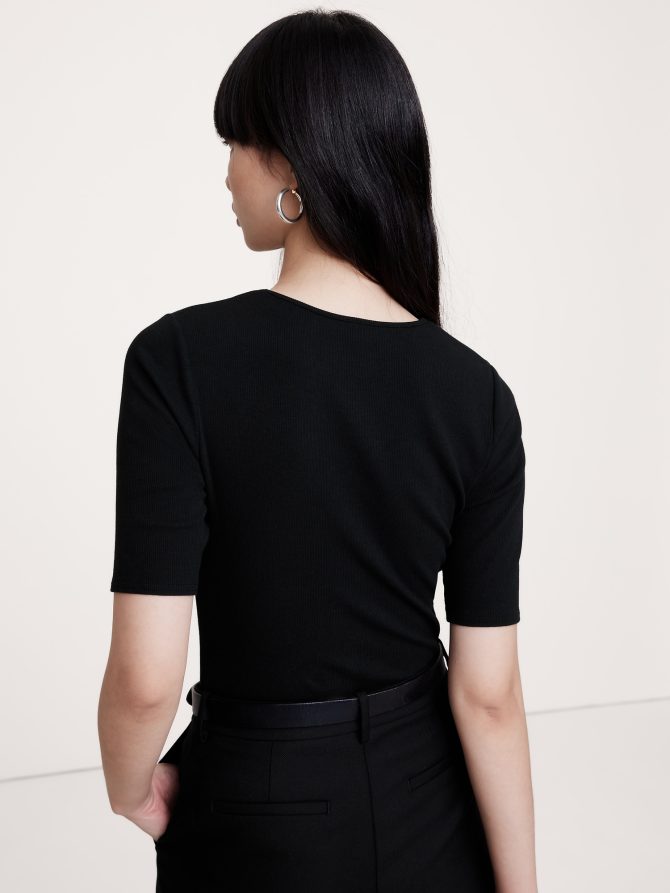 Ribbed Elbow-Sleeve T-Shirt - Image 6