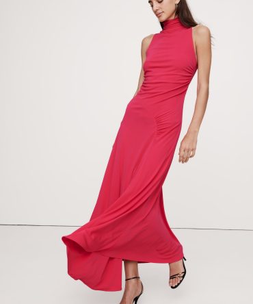 Jersey Knit Mock-Neck Maxi Dress