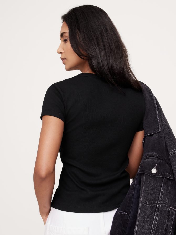 Ribbed Short-Sleeve Button-Down Top - Image 2