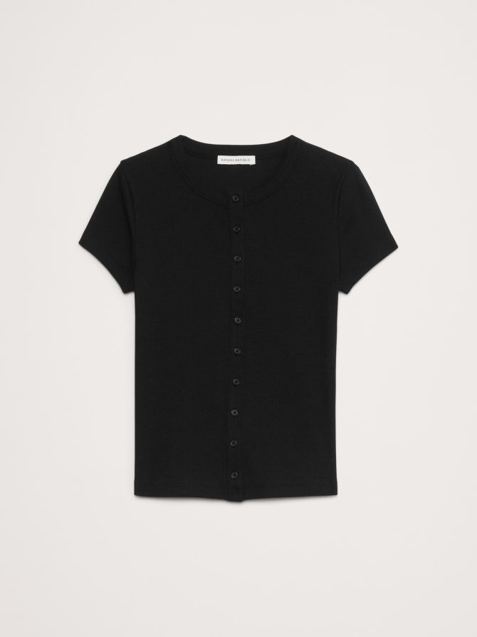 Ribbed Short-Sleeve Button-Down Top - Image 4