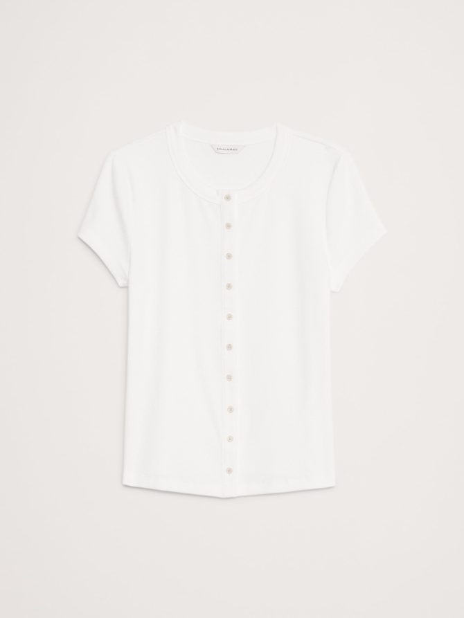 Ribbed Short-Sleeve Button-Down Top - Image 7
