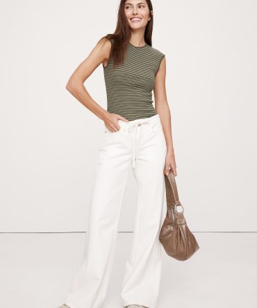Ribbed Cap-Sleeve T-Shirt