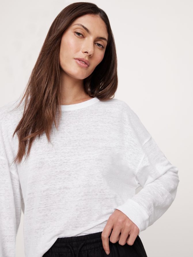 Linen Long-Sleeve Dolman T-Shirt - Image 3