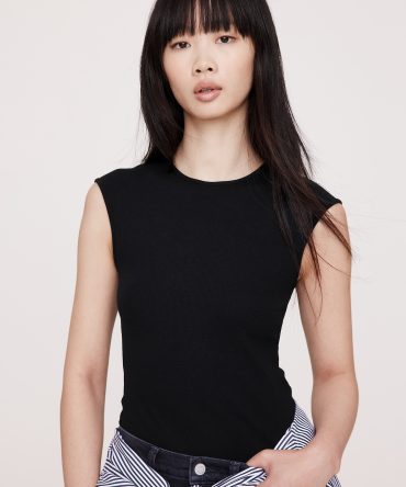 Ribbed Cap-Sleeve T-Shirt