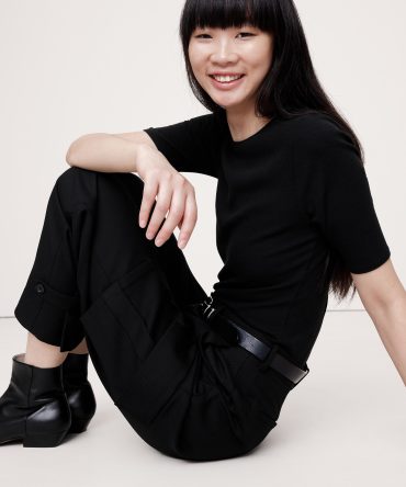 Ribbed Elbow-Sleeve T-Shirt